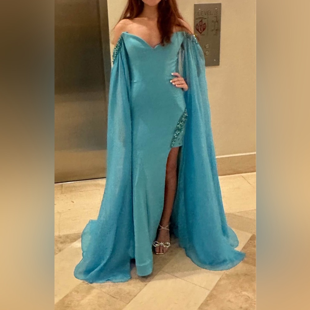 Jovani One Shoulder Turquoise Gown